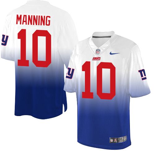 Men's Elite Eli Manning Nike Jersey White/Royal Blue - #10 Fadeaway NFL New York Giants